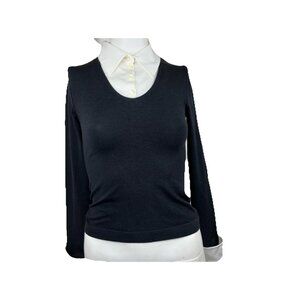 Xs WOLFORD  Opaque Naturel Austria Long Sleeve Black Top Collar Cuffs Detachable